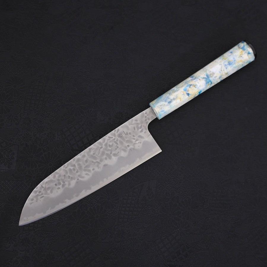 Santoku White steel #1 Stainless Clad Tsuchime Ocean White Mix Handle 165mm-White steel #1-Tsuchime-Ocean Handle-[Musashi]-[Japanese-Kitchen-Knives]