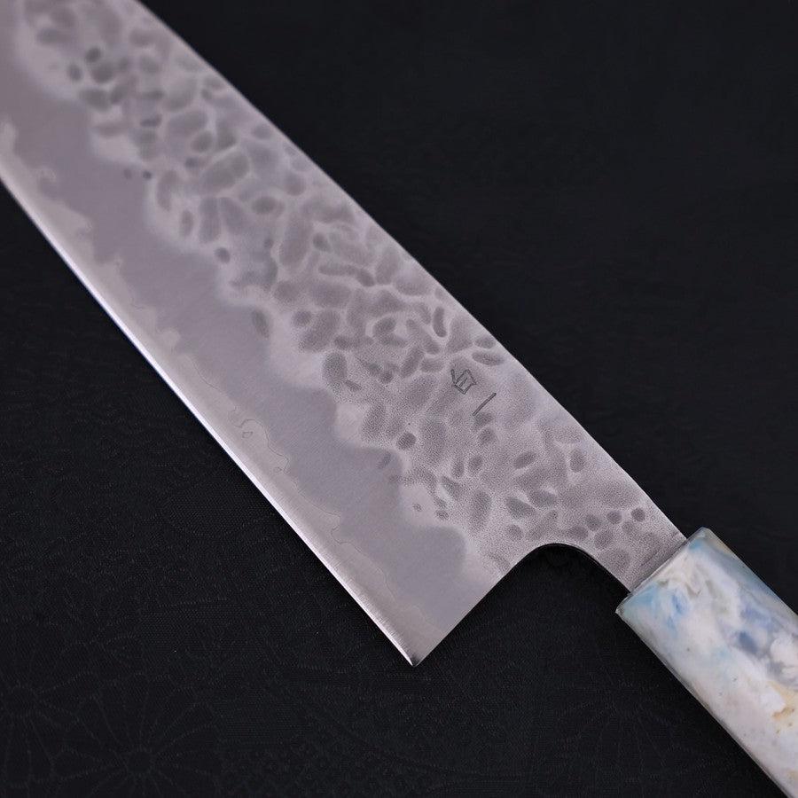 Santoku White steel #1 Stainless Clad Tsuchime Ocean White Mix Handle 165mm-White steel #1-Tsuchime-Ocean Handle-[Musashi]-[Japanese-Kitchen-Knives]