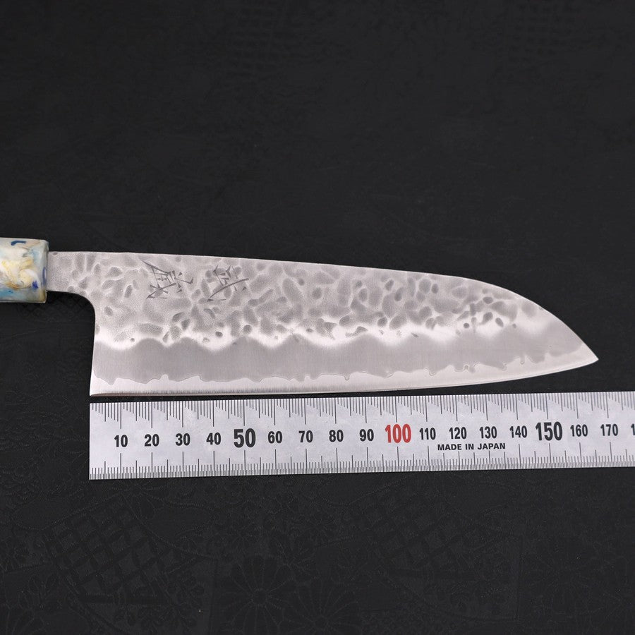 Santoku White steel #1 Stainless Clad Tsuchime Ocean White Mix Handle 165mm-White steel #1-Tsuchime-Ocean Handle-[Musashi]-[Japanese-Kitchen-Knives]