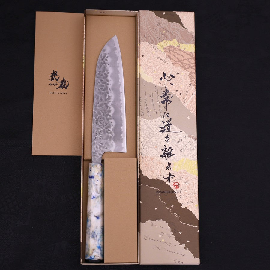 Santoku White steel #1 Stainless Clad Tsuchime Ocean White Mix Handle 165mm-White steel #1-Tsuchime-Ocean Handle-[Musashi]-[Japanese-Kitchen-Knives]