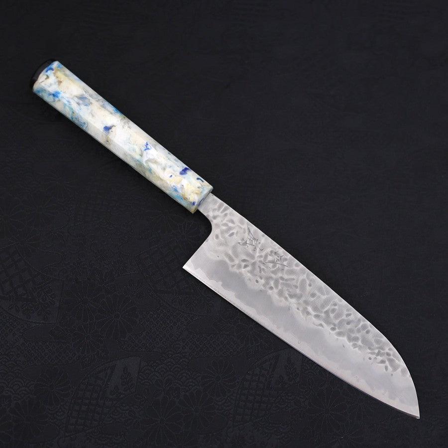 Santoku White steel #1 Stainless Clad Tsuchime Ocean White Mix Handle 165mm-White steel #1-Tsuchime-Ocean Handle-[Musashi]-[Japanese-Kitchen-Knives]