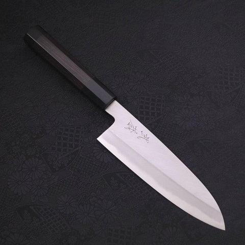 Santoku White steel #2 Kasumi Buffalo Ebony Handle 180mm-White steel #2-Kasumi-Japanese Handle-[Musashi]-[Japanese-Kitchen-Knives]