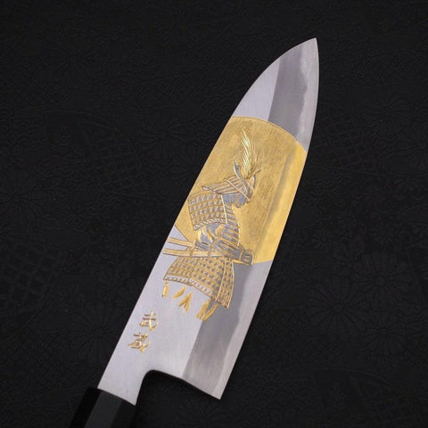 Santoku White steel #2 Kasumi Chokin Samurai Full Moon Buffalo Ebony Handle 180mm-White steel #2-Kasumi-Japanese Handle-[Musashi]-[Japanese-Kitchen-Knives]