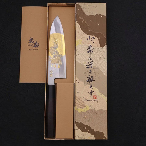 Santoku White steel #2 Kasumi Chokin Samurai Full Moon Buffalo Ebony Handle 180mm-White steel #2-Kasumi-Japanese Handle-[Musashi]-[Japanese-Kitchen-Knives]