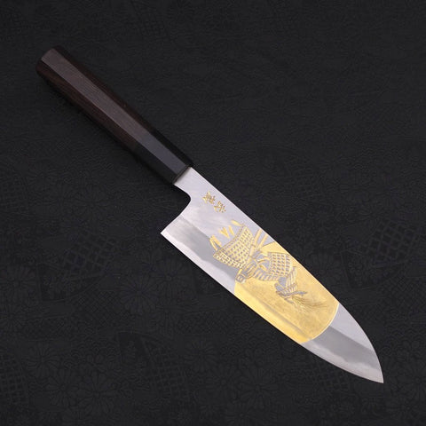 Santoku White steel #2 Kasumi Chokin Samurai Full Moon Buffalo Ebony Handle 180mm-White steel #2-Kasumi-Japanese Handle-[Musashi]-[Japanese-Kitchen-Knives]