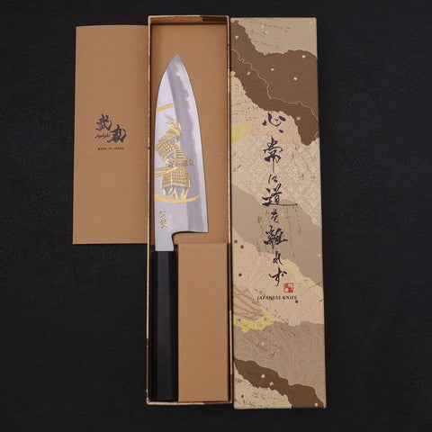 Santoku White steel #2 Kasumi Chokin Samurai New Moon Buffalo Ebony Handle 180mm-White steel #2-Kasumi-Japanese Handle-[Musashi]-[Japanese-Kitchen-Knives]