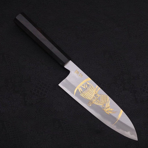 Santoku White steel #2 Kasumi Chokin Samurai New Moon Buffalo Ebony Handle 180mm-White steel #2-Kasumi-Japanese Handle-[Musashi]-[Japanese-Kitchen-Knives]