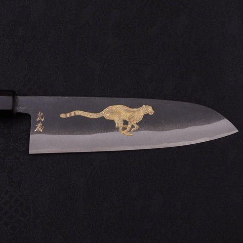 Santoku White steel #2 Kurouchi Chokin Cheetah Buffalo Ebony Handle 170mm-White steel #2-Kurouchi-Japanese Handle-[Musashi]-[Japanese-Kitchen-Knives]