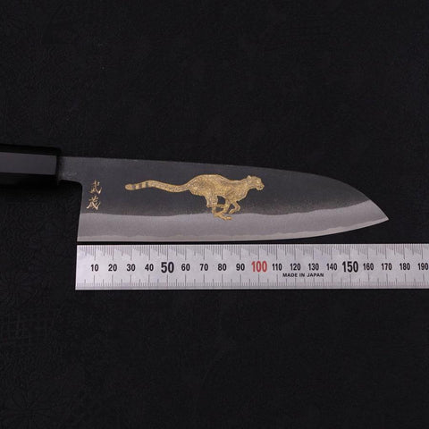 Santoku White steel #2 Kurouchi Chokin Cheetah Buffalo Ebony Handle 170mm-White steel #2-Kurouchi-Japanese Handle-[Musashi]-[Japanese-Kitchen-Knives]