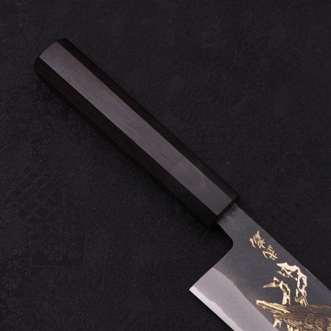 Santoku White steel #2 Kurouchi Chokin Eagle Buffalo Ebony Handle 170mm-White steel #2-Kurouchi-Japanese Handle-[Musashi]-[Japanese-Kitchen-Knives]