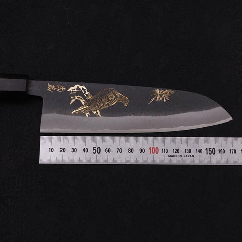 Santoku White steel #2 Kurouchi Chokin Eagle Buffalo Ebony Handle 170mm-White steel #2-Kurouchi-Japanese Handle-[Musashi]-[Japanese-Kitchen-Knives]