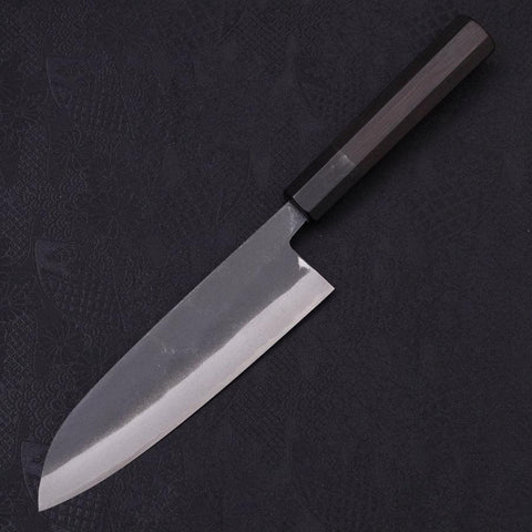 Santoku White steel #2 Kurouchi Chokin Kappa Frog Buffalo Ebony Handle 170mm-White steel #2-Kurouchi-Japanese Handle-[Musashi]-[Japanese-Kitchen-Knives]