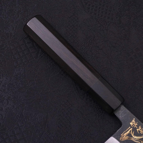 Santoku White steel #2 Kurouchi Chokin Kappa Frog Buffalo Ebony Handle 170mm-White steel #2-Kurouchi-Japanese Handle-[Musashi]-[Japanese-Kitchen-Knives]