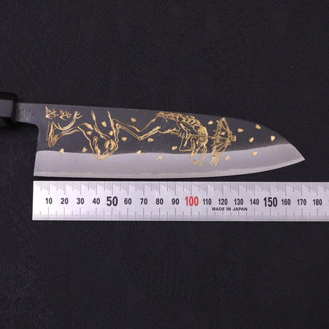 Santoku White steel #2 Kurouchi Chokin Kappa Frog Buffalo Ebony Handle 170mm-White steel #2-Kurouchi-Japanese Handle-[Musashi]-[Japanese-Kitchen-Knives]