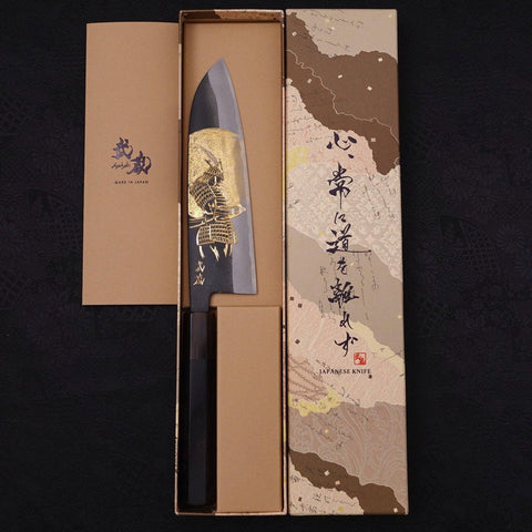 Santoku White steel #2 Kurouchi Chokin Samurai Full Moon Buffalo Ebony Handle 170mm-White steel #2-Kurouchi-Japanese Handle-[Musashi]-[Japanese-Kitchen-Knives]