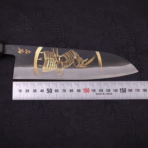 Santoku White steel #2 Kurouchi Chokin Samurai New Moon Buffalo Ebony Handle 170mm-White steel #2-Kurouchi-Japanese Handle-[Musashi]-[Japanese-Kitchen-Knives]