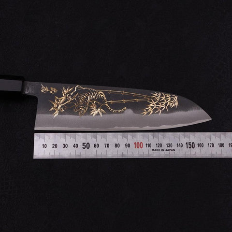 Santoku White steel #2 Kurouchi Chokin Tiger-Bamboo Buffalo Ebony Handle 170mm-White steel #2-Kurouchi-Japanese Handle-[Musashi]-[Japanese-Kitchen-Knives]