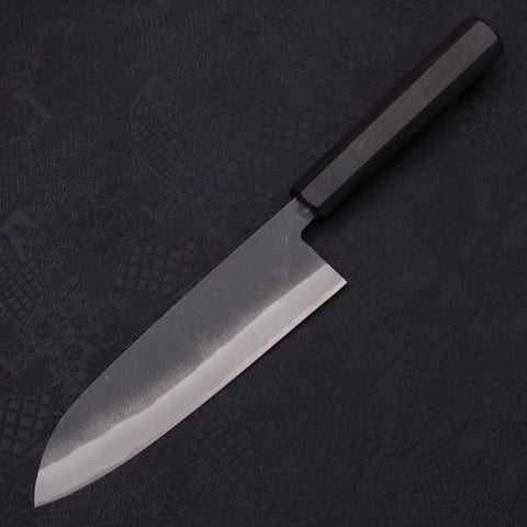 Santoku White steel #2 Kurouchi Chokin Ukiyo-e Buffalo Ebony Handle 170mm-White steel #2-Kurouchi-Japanese Handle-[Musashi]-[Japanese-Kitchen-Knives]