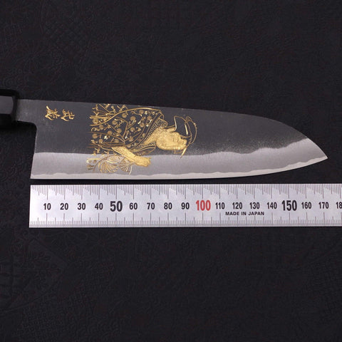 Santoku White steel #2 Kurouchi Chokin Ukiyo-e Buffalo Ebony Handle 170mm-White steel #2-Kurouchi-Japanese Handle-[Musashi]-[Japanese-Kitchen-Knives]