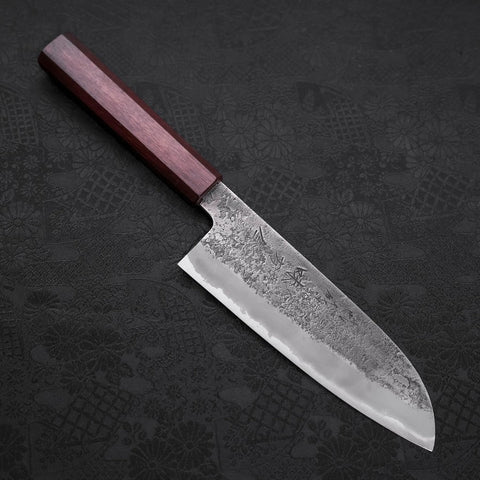 Santoku White steel #2 Nashiji Stainless Clad Purple Urushi Handle 165mm-Wthite steel #2-Nashiji-Japanese Handle-[Musashi]-[Japanese-Kitchen-Knives]