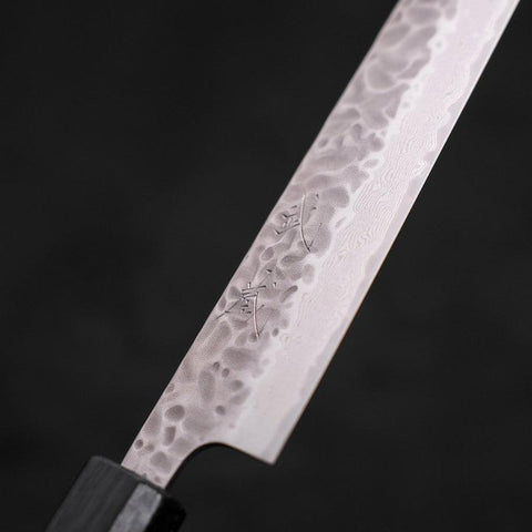 Sujihiki AUS-10 Nashiji Damascus Dark Blue Urushi Handle 240mm-[Musashi]-[Japanese-Kitchen-Knives]