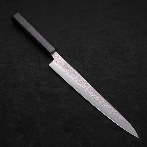 Sujihiki AUS-10 Nashiji Damascus Dark Blue Urushi Handle 240mm-[Musashi]-[Japanese-Kitchen-Knives]