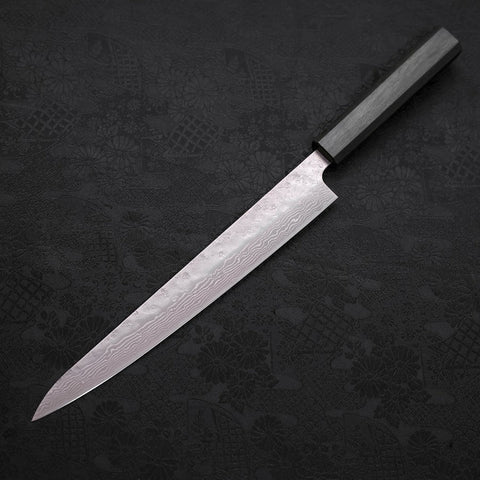 Sujihiki AUS-10 Nashiji Damascus Green Urushi Handle 240mm-AUS-10-Damascus-Japanese Handle-[Musashi]-[Japanese-Kitchen-Knives]