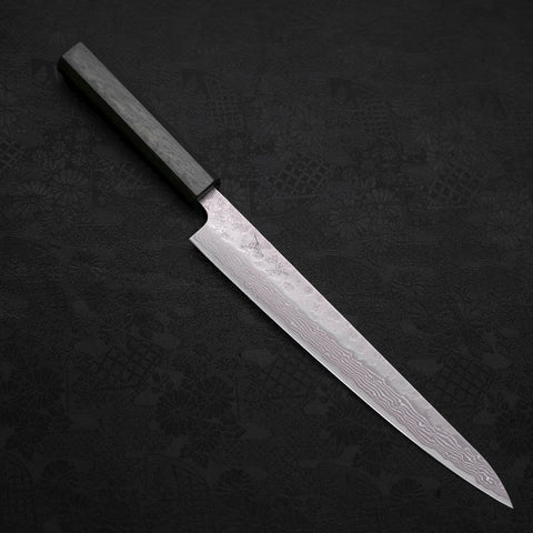 Sujihiki AUS-10 Nashiji Damascus Green Urushi Handle 240mm-AUS-10-Damascus-Japanese Handle-[Musashi]-[Japanese-Kitchen-Knives]