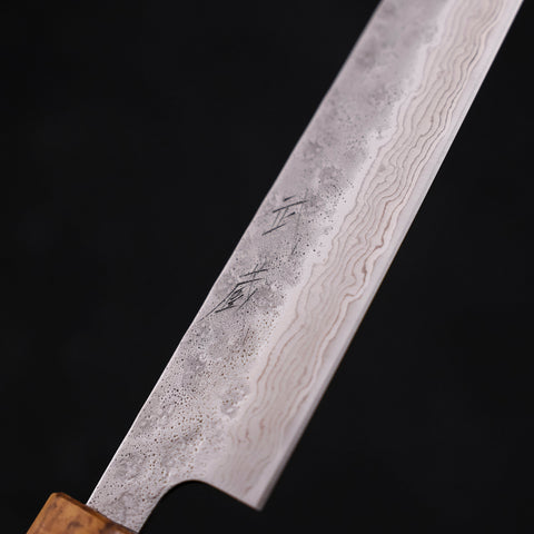 Sujihiki AUS-10 Nashiji Damascus Oak Handle 240mm-AUS-10-Damascus-Japanese Handle-[Musashi]-[Japanese-Kitchen-Knives]