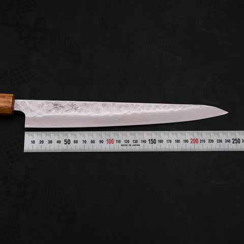 Sujihiki AUS-10 Nashiji Damascus Oak Handle 240mm-AUS-10-Damascus-Japanese Handle-[Musashi]-[Japanese-Kitchen-Knives]