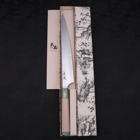 Sujihiki AUS-10 Polished Maple Green Handle 270mm-Silver steel #3-Polished-Japanese Handle-[Musashi]-[Japanese-Kitchen-Knives]