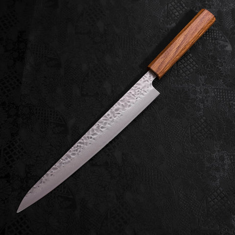 Sujihiki AUS-10 Tsuchime Damascus Oak Handle 240mm-AUS-10-Damascus-Japanese Handle-[Musashi]-[Japanese-Kitchen-Knives]