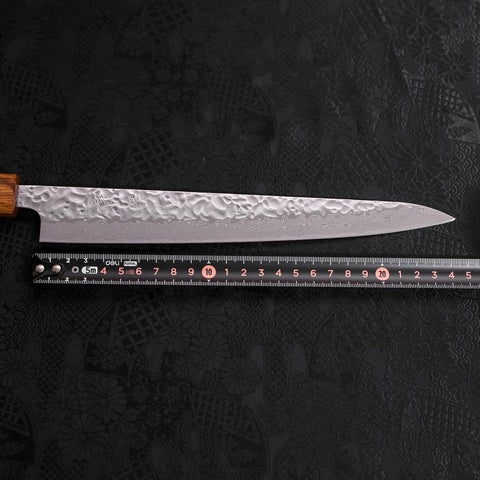 Sujihiki AUS-10 Tsuchime Damascus Oak Handle 240mm-AUS-10-Damascus-Japanese Handle-[Musashi]-[Japanese-Kitchen-Knives]