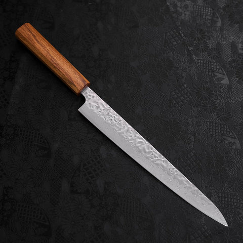 Sujihiki AUS-10 Tsuchime Damascus Oak Handle 240mm-AUS-10-Damascus-Japanese Handle-[Musashi]-[Japanese-Kitchen-Knives]