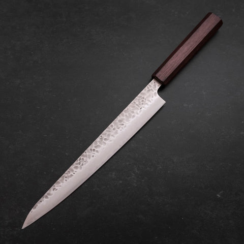 Sujihiki AUS-10 Tsuchime Damascus Purple Urushi Handle 240mm-AUS-10-Damascus-Japanese Handle-[Musashi]-[Japanese-Kitchen-Knives]