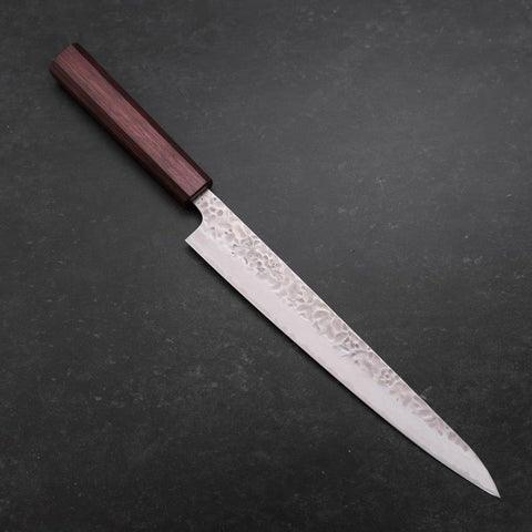 Sujihiki AUS-10 Tsuchime Damascus Purple Urushi Handle 240mm-AUS-10-Damascus-Japanese Handle-[Musashi]-[Japanese-Kitchen-Knives]