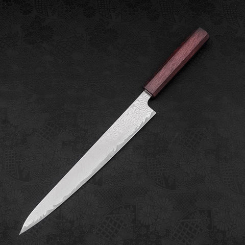 Sujihiki AUS-10 Wave Damascus Purple Urushi Handle 240mm-AUS-10-Damascus-Japanese Handle-[Musashi]-[Japanese-Kitchen-Knives]