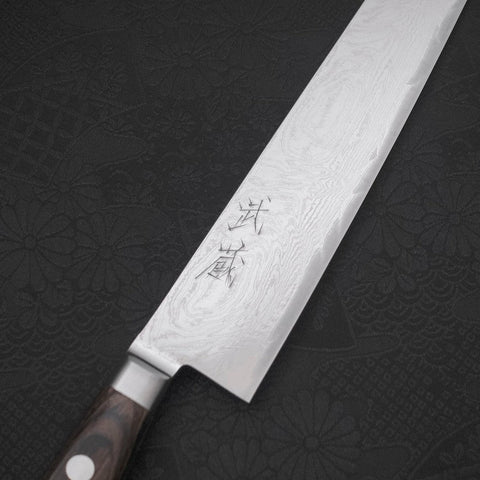 Sujihiki AUS-10 Wave Nickel Damascus Western Handle 240mm-AUS-10-Damascus-Western Handle-[Musashi]-[Japanese-Kitchen-Knives]