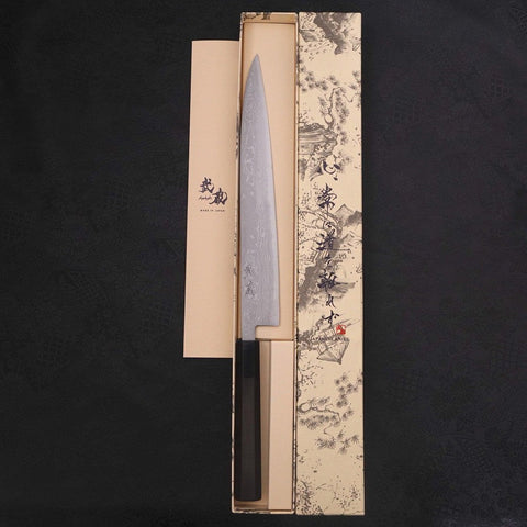 Sujihiki Blue steel #2 Damascus Buffalo Ebony Handle 270mm-Blue steel #2-Damascus-Japanese Handle-[Musashi]-[Japanese-Kitchen-Knives]