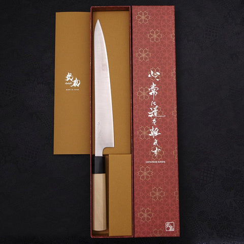 Sujihiki Silver Steel #3 Polished Buffalo Magnolia Handle Handle 240mm-Silver steel #3-Polished-Japanese Handle-[Musashi]-[Japanese-Kitchen-Knives]