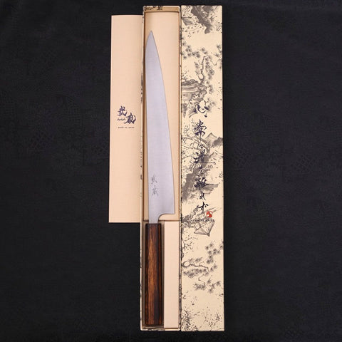 Sujihiki Stainless Clad Blue Super Polished Sumi Urushi Handle 270mm-Blue Super-Kurouchi-Japanese Handle-[Musashi]-[Japanese-Kitchen-Knives]