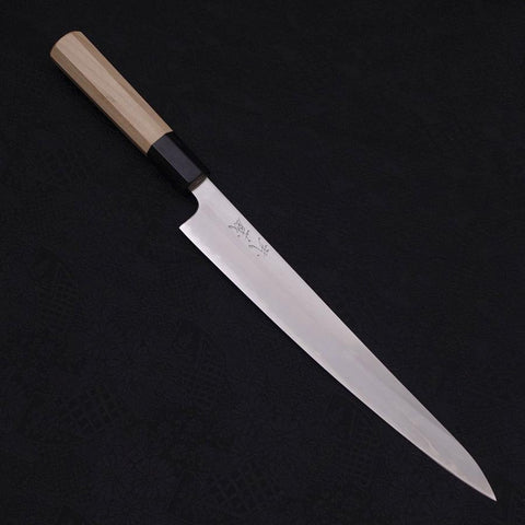 Sujihiki White steel #1 Buffalo Magnolia Handle 240mm-White steel #1-Polished-Japanese Handle-[Musashi]-[Japanese-Kitchen-Knives]