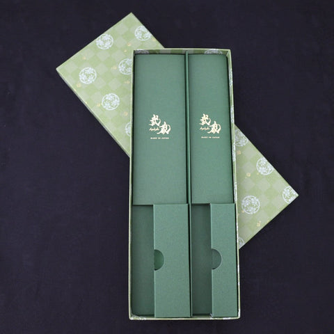 Traditional Green Washi Gift Wrapping Knife Set Box-[Musashi]-[Japanese-Kitchen-Knives]