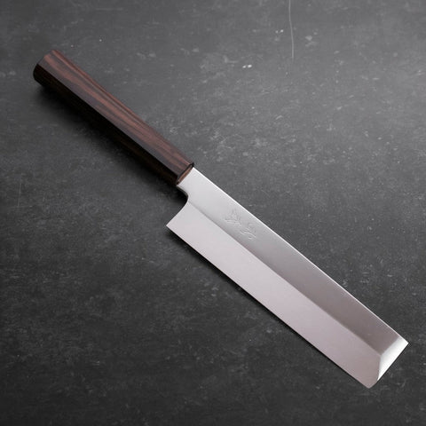 Usuba(Kanto) Honyaki Silver Steel #3 Mirror Ebony Handle 180mm-Silver steel #3-Mirror-Japanese Handle-[Musashi]-[Japanese-Kitchen-Knives]