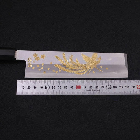 Usuba(Kanto) White steel #2 Kasumi Chokin Phoenix-Sakura Buffalo Ebony Handle 180mm-White steel #2-Kasumi-Japanese Handle-[Musashi]-[Japanese-Kitchen-Knives]