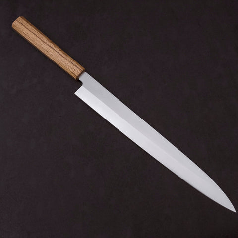 Yanagiba AUS-8 Polished Oak Handle 300mm-AUS-8-Polished-Japanese Handle-[Musashi]-[Japanese-Kitchen-Knives]