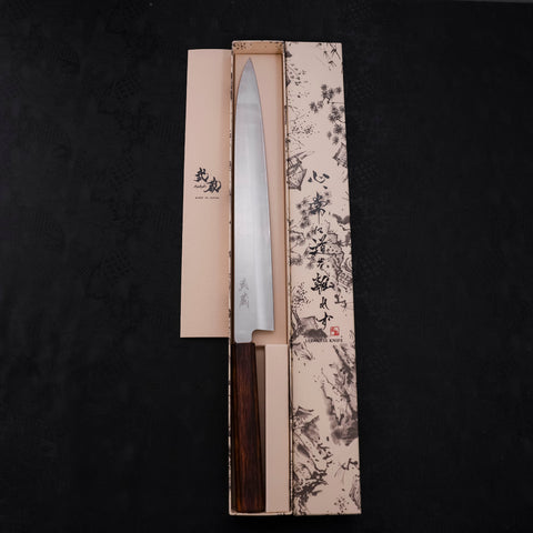 Yanagiba AUS-8 Polished Sumi Urushi Handle 300mm-AUS-8-Polished-Japanese Handle-[Musashi]-[Japanese-Kitchen-Knives]