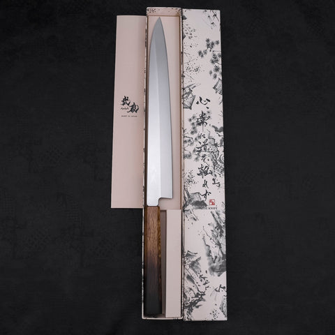 Yanagiba AUS-8 Polished Yaki Urushi Handle 300mm-AUS-8-Polished-Japanese Handle-[Musashi]-[Japanese-Kitchen-Knives]