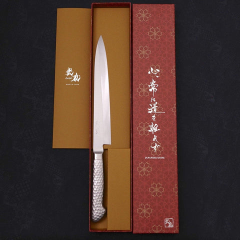 Yanagiba All-Stainless Pure-Molybdenum 210mm-Molybdenum-Polished-Western Handle-[Musashi]-[Japanese-Kitchen-Knives]