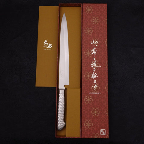 Yanagiba All-Stainless Pure-Molybdenum 240mm-Molybdenum-Polished-Western Handle-[Musashi]-[Japanese-Kitchen-Knives]